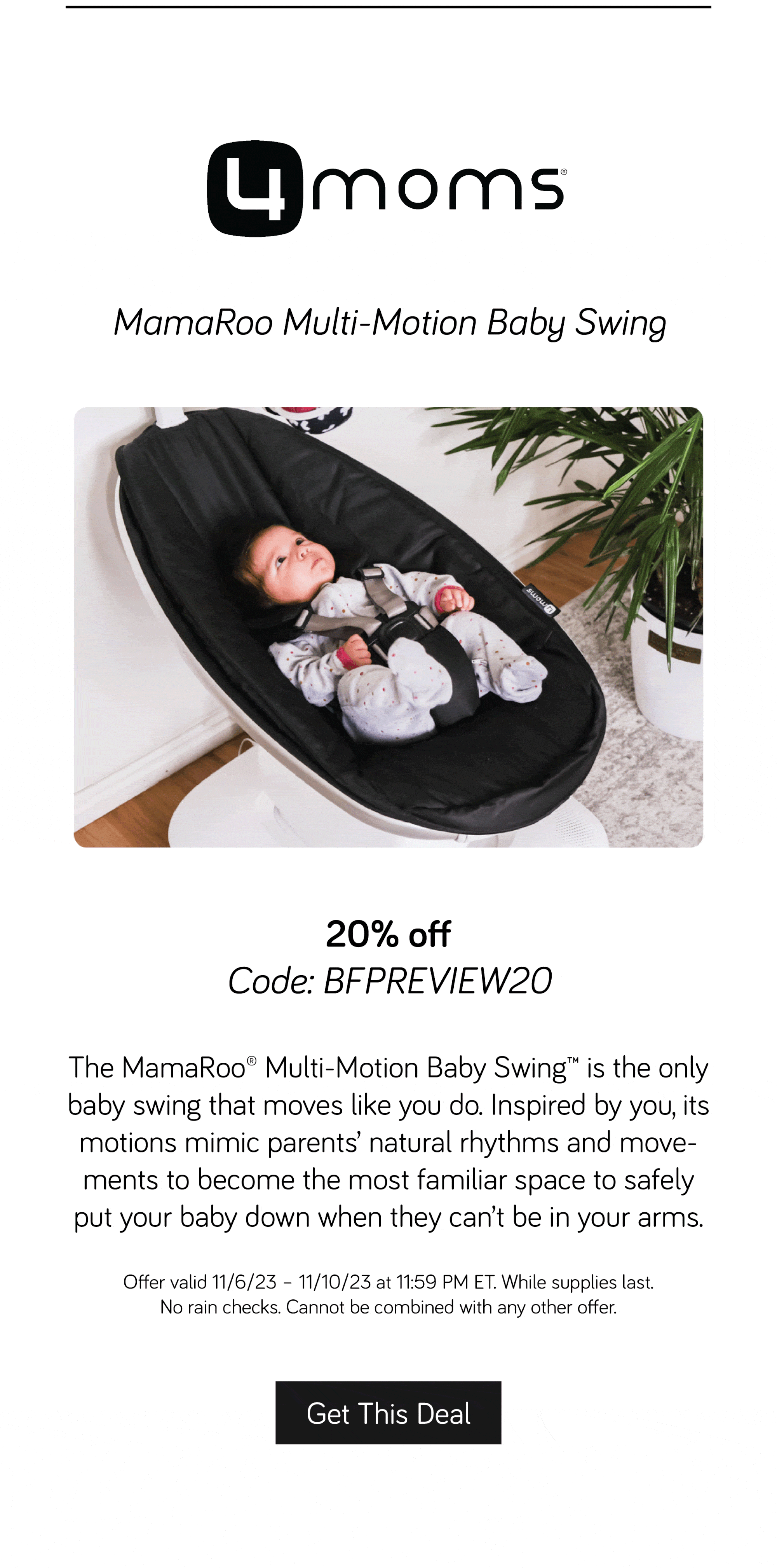 Baby swing hot sale black friday