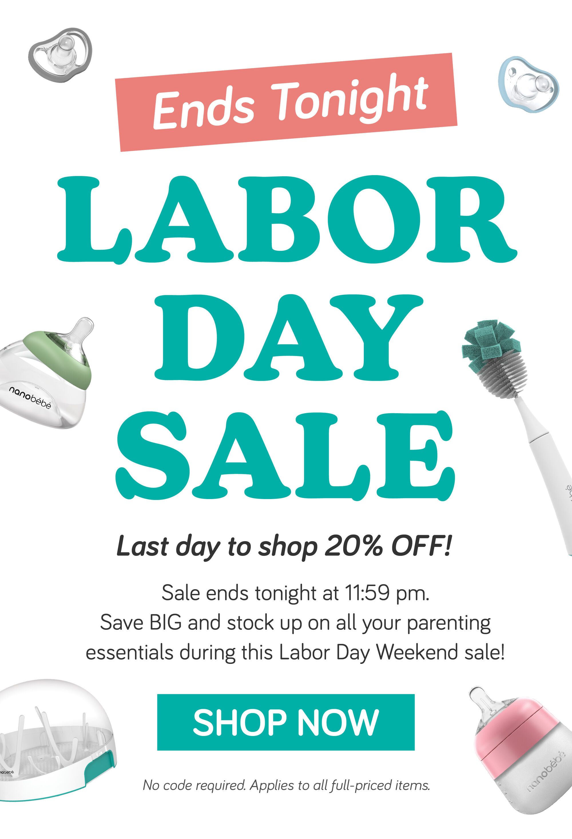 Last day to take 20% off sitewide this labor day weekend! Sale ends tonight at 11:59 pm!