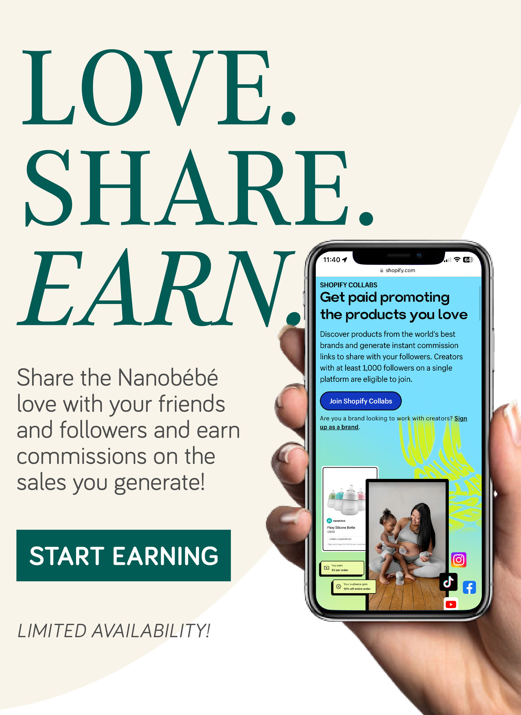 LOVE.SHARE.EARN. share the nanobebe love with your friends and followers and earn commissions on the sales you generate!