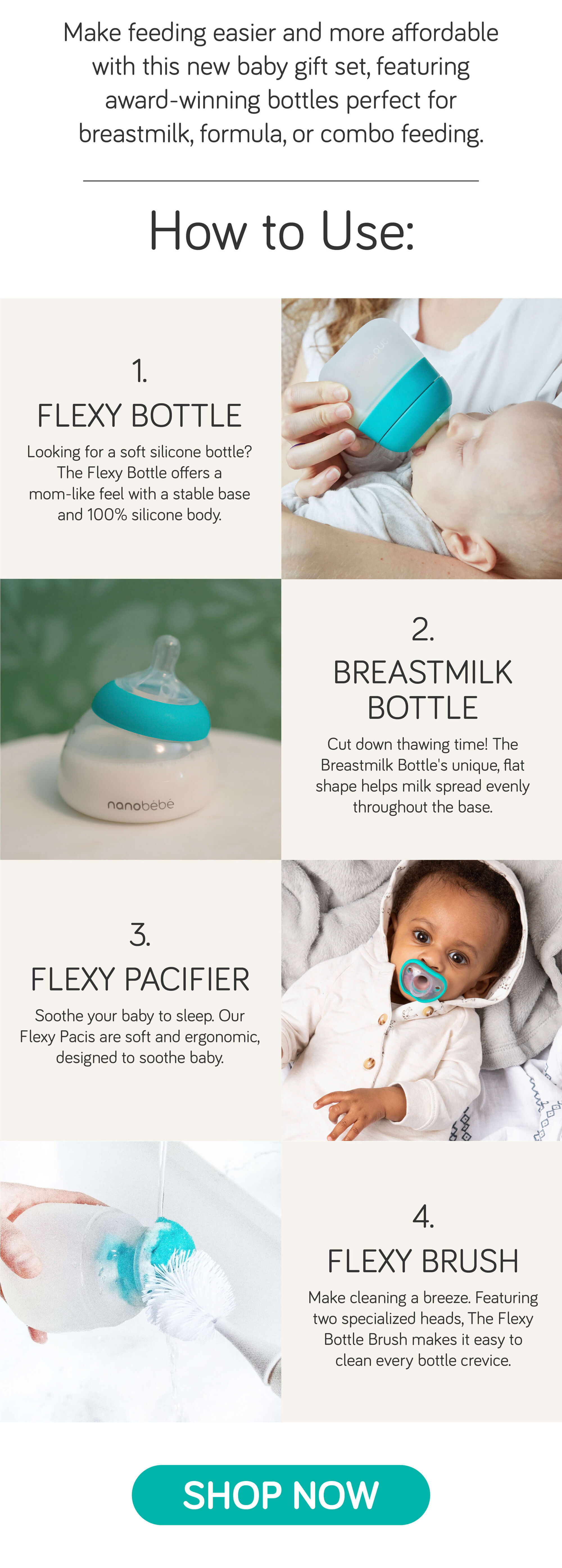 Make feeding easier and more affordable with this new baby gift set, featuring award-winning bottles perfect for breastmilk, formula or combo feeding.